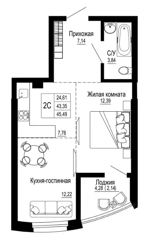 1-к кв. Ростовская область, Ростов-на-Дону Портовая ул., 23 (46.0 м) - Фото 1