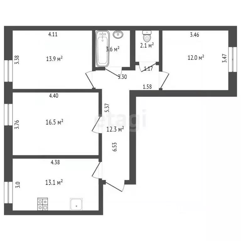 3-к кв. Тюменская область, Тюмень ул. Газопромысловая, 6 (73.5 м) - Фото 1