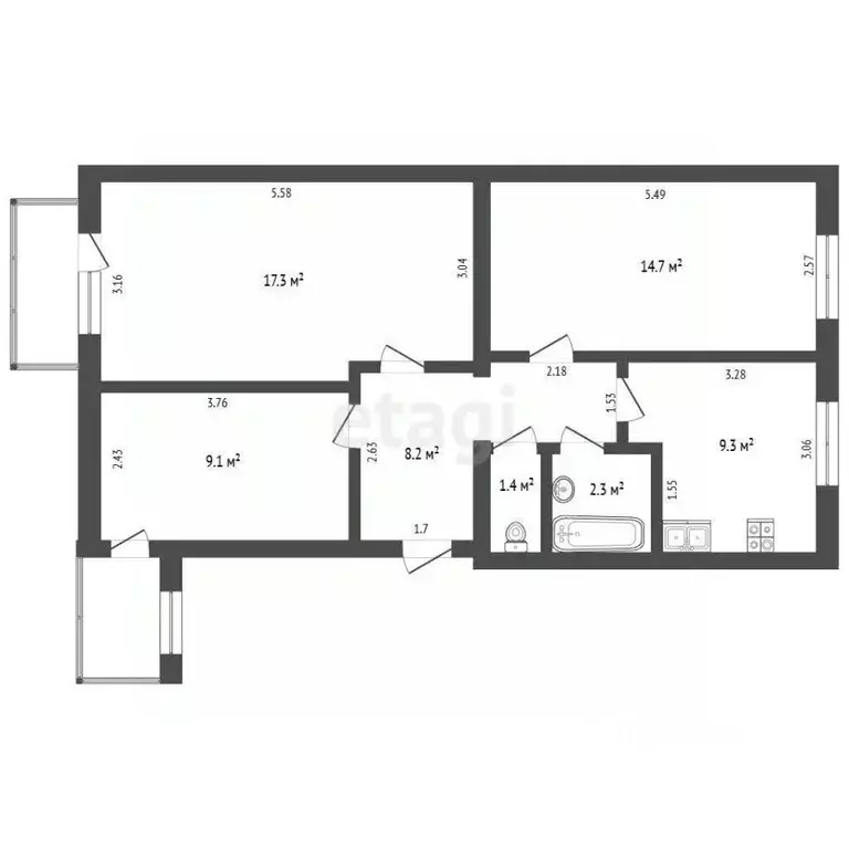 3-к кв. Саха (Якутия), Якутск просп. Михаила Николаева, 4/2 (62.3 м) - Фото 2