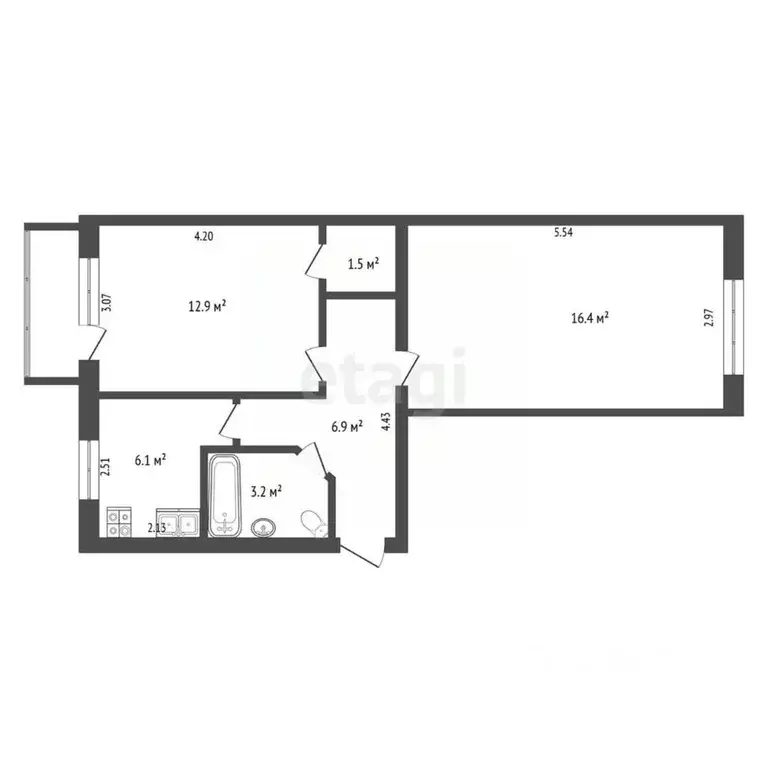 2-к кв. Карелия, Петрозаводск ул. Калинина, 26 (47.0 м) - Фото 1