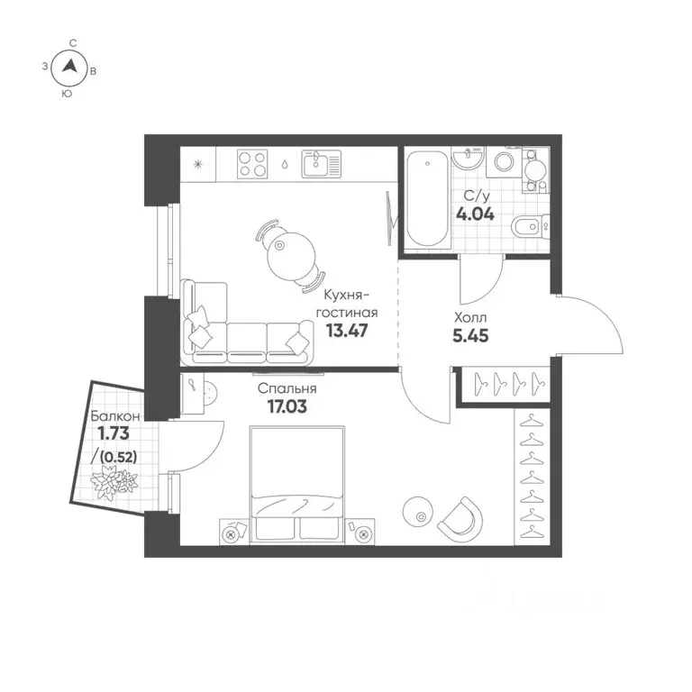 1-к кв. Татарстан, Казань Счастье в Казани жилой комплекс (40.51 м) - Фото 1