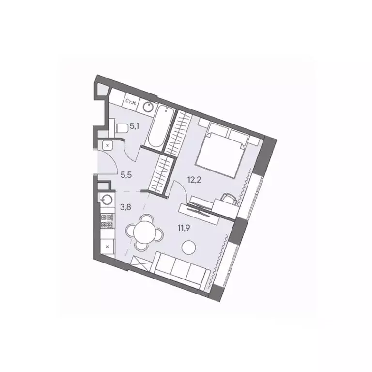 2-к кв. Москва ш. Боровское (дублер) (38.5 м) - Фото 0