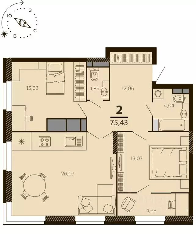 2-к кв. Рязанская область, Рязань ул. Есенина (75.43 м) - Фото 0