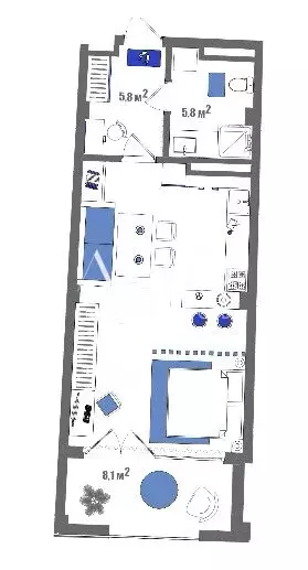 Квартира-студия: Судак, Набережная улица, 75 (55 м) - Фото 1