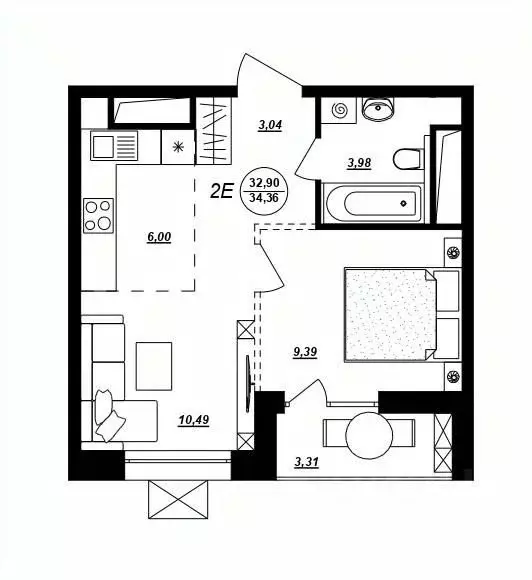 2-к кв. Хабаровский край, Хабаровск ул. Демьяна Бедного (34.36 м) - Фото 1