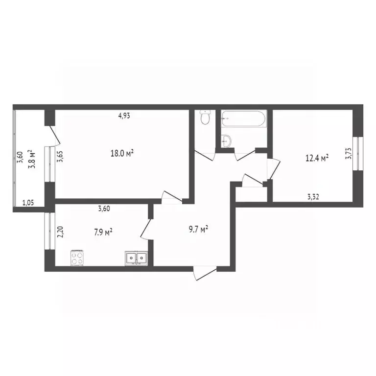 2-к кв. Омская область, Омск Заозерный мкр, ул. Бородина, 17 (52.3 м) - Фото 1