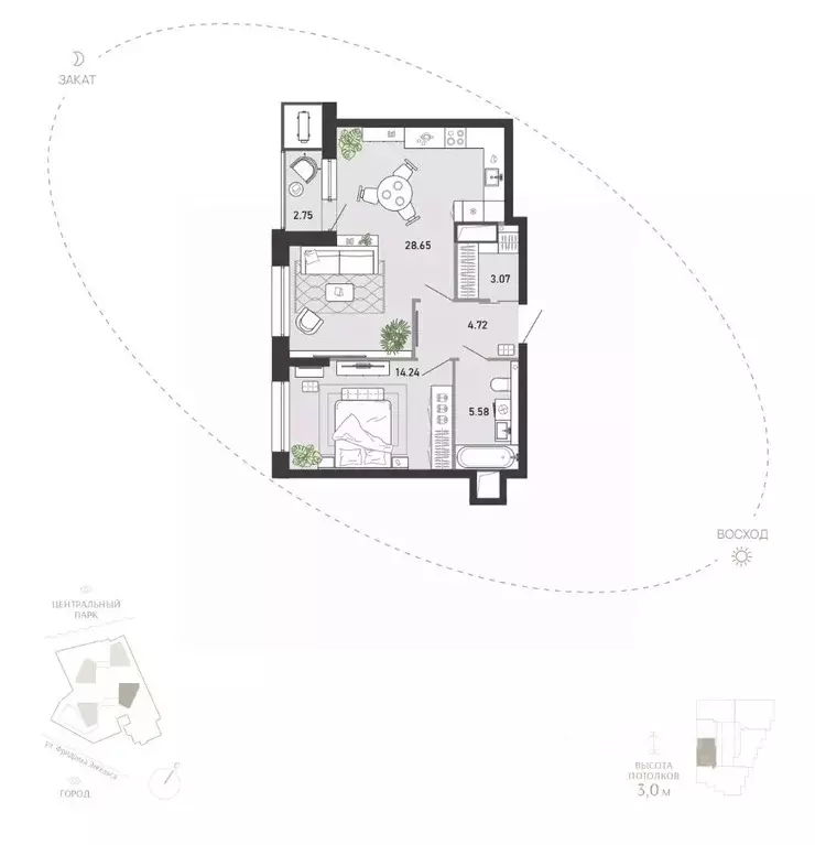 1-к кв. Тульская область, Тула Премьер Парк жилой комплекс (59.01 м) - Фото 1