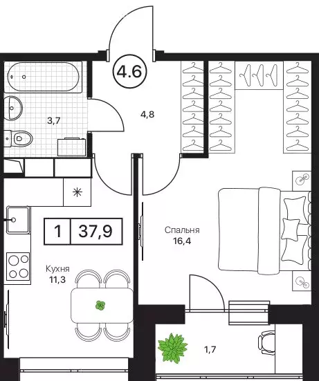 1-комнатная квартира: Пушкино, ЖК Пушкино Град (37.9 м) - Фото 1