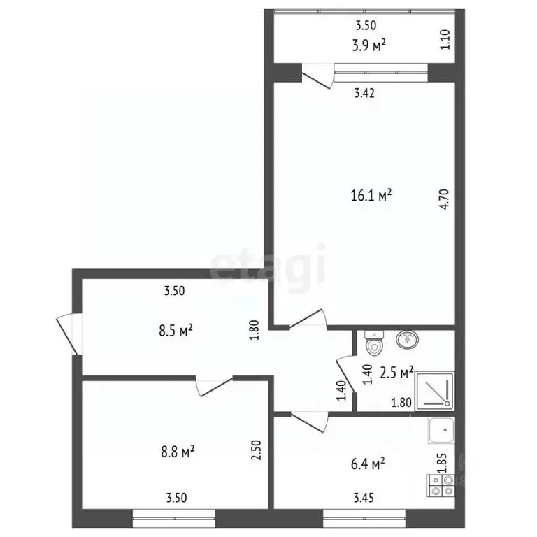 2-к кв. Ханты-Мансийский АО, Ханты-Мансийск ул. Ленина, 90 (43.3 м) - Фото 1