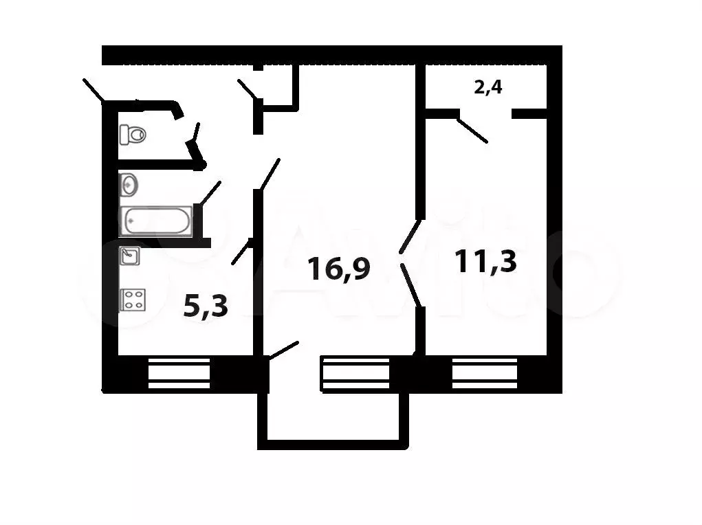 2-к. квартира, 44 м, 4/5 эт. - Фото 0