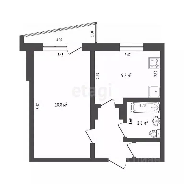 1-к кв. Омская область, Омск ул. Куйбышева, 27/5 (37.5 м) - Фото 1