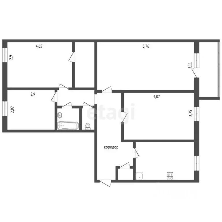 4-к кв. Ханты-Мансийский АО, Сургут просп. Ленина, 50 (98.8 м) - Фото 2
