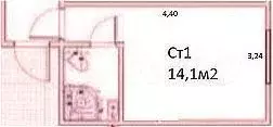 Квартира-студия, 14,1 м, 1/9 эт. - Фото 0