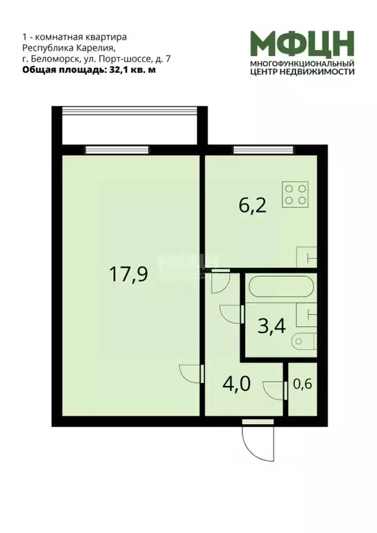 1-к кв. Карелия, Беломорск ул. Портовое шоссе, 7 (32.1 м) - Фото 2