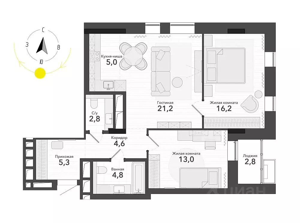 2-к кв. Новосибирская область, Новосибирск ул. Титова, с34 (75.7 м) - Фото 0