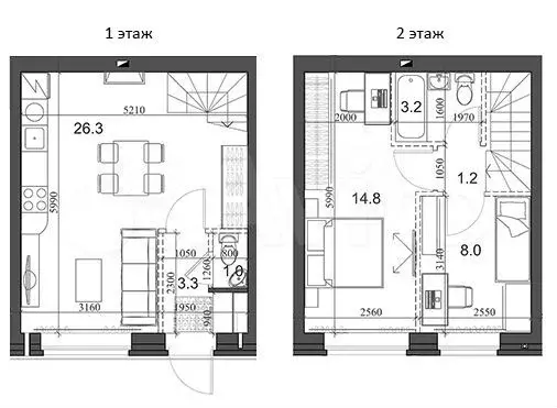 2-к. квартира, 56 м, 2/2 эт. - Фото 0