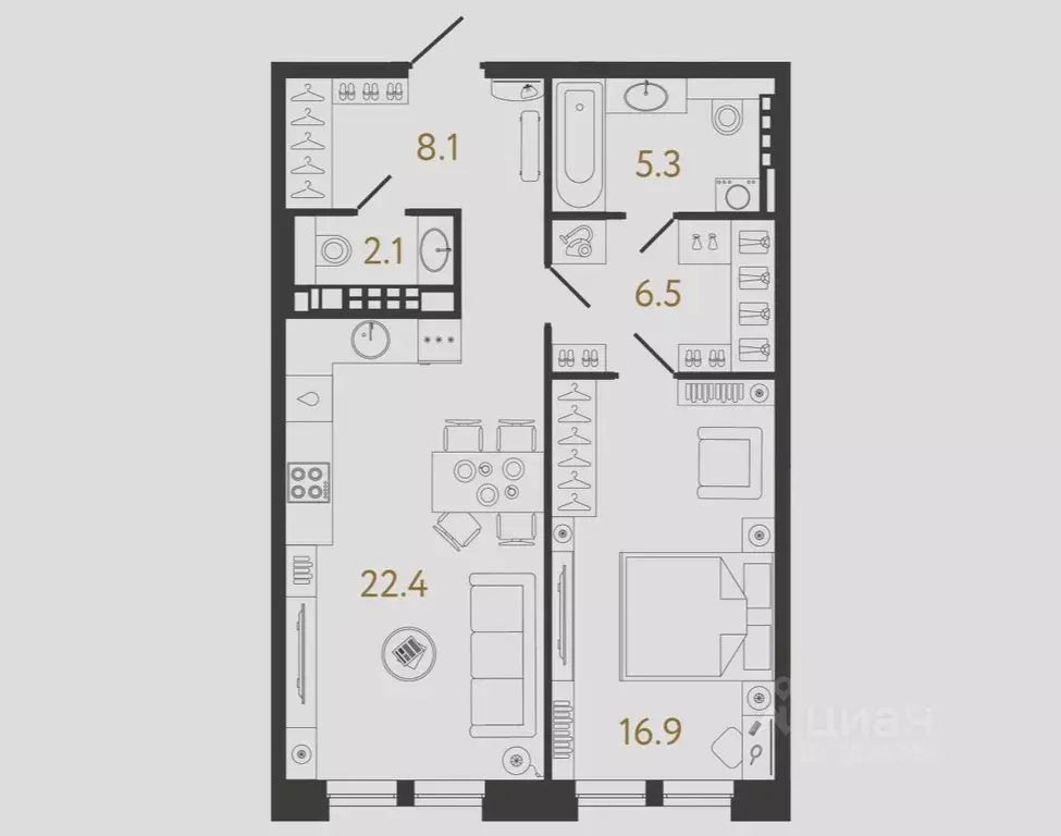 1-к кв. Санкт-Петербург ул. Чапыгина, 4 (61.3 м) - Фото 1