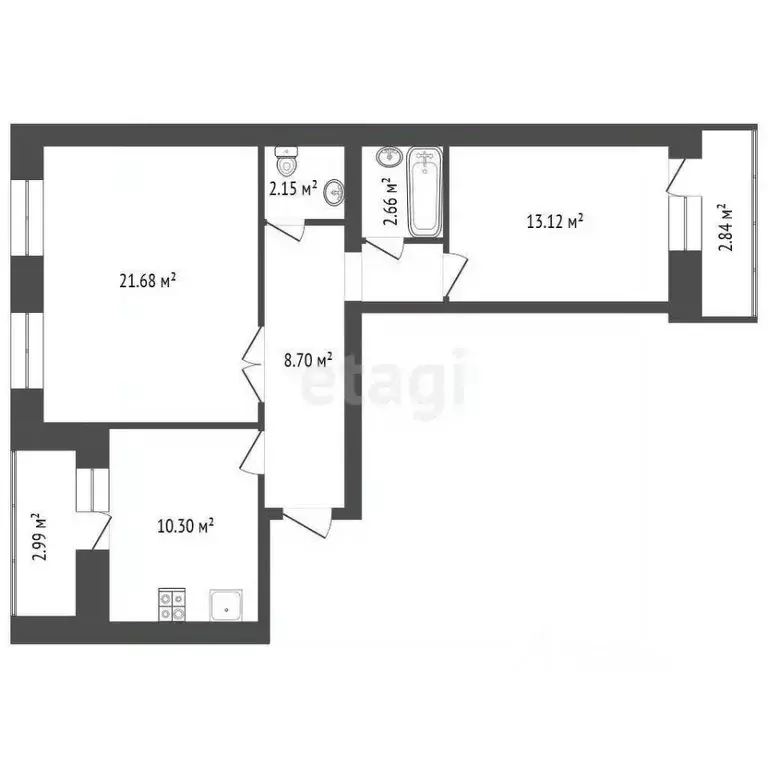 2-к кв. Самарская область, Самара Московское шоссе, 18-й км, 7А (67.0 ... - Фото 2