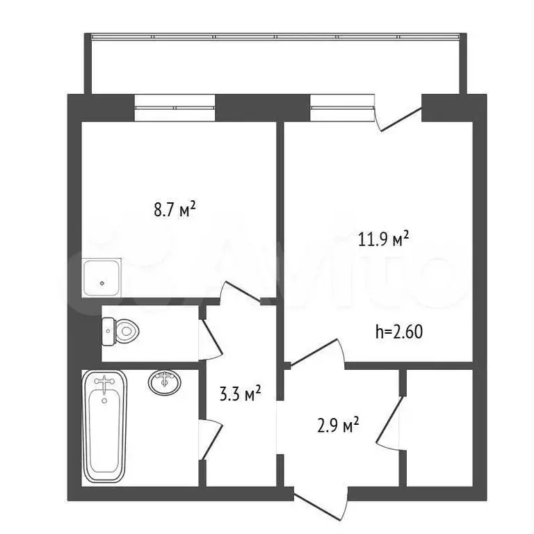 1-к. квартира, 31,9 м, 8/10 эт. - Фото 0