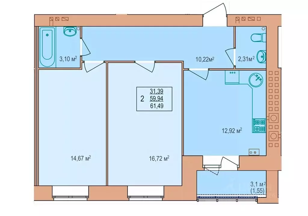 2-к кв. Костромская область, Кострома Якиманиха мкр, Энергия жилой ... - Фото 0
