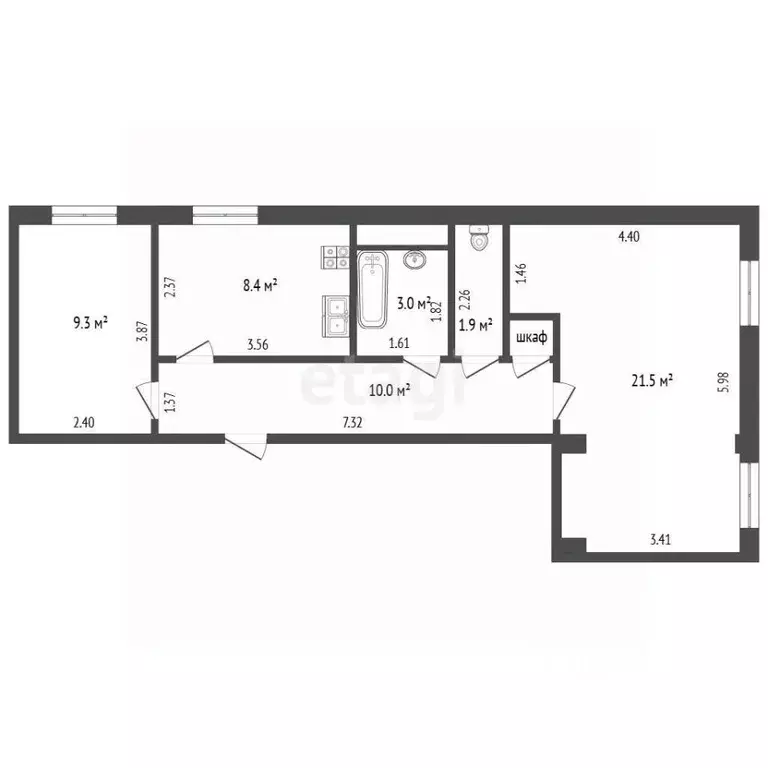 2-к кв. Ямало-Ненецкий АО, Новый Уренгой просп. Мира, 22к4 (54.5 м) - Фото 2