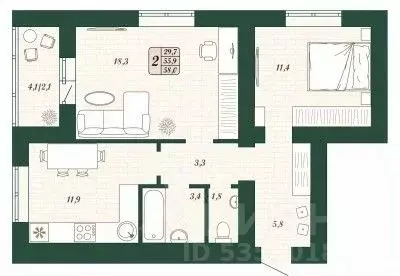 2-к кв. Самарская область, Волжский район, Смышляевка городское ... - Фото 1