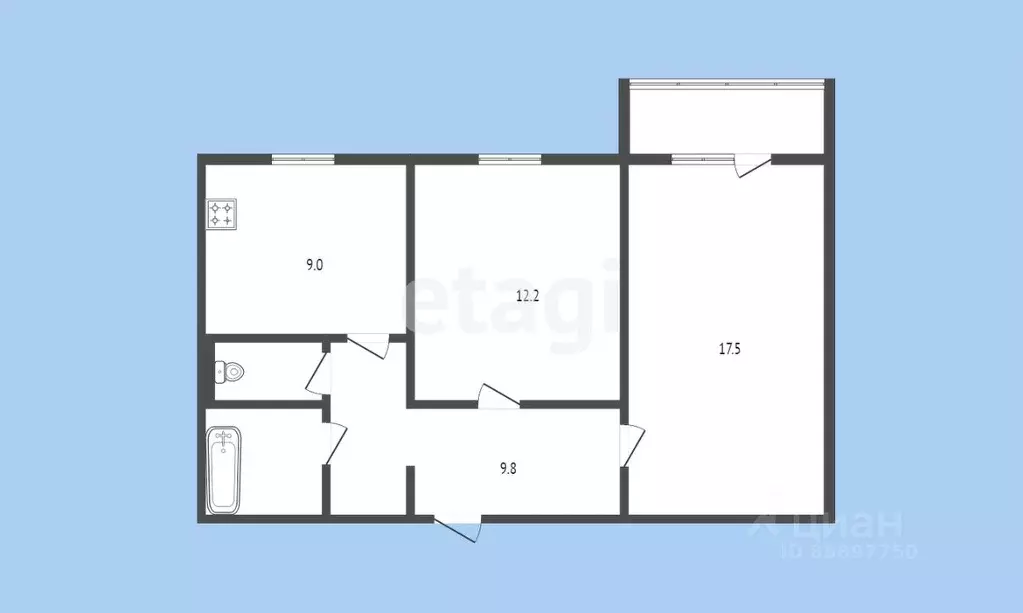 2-к кв. Карачаево-Черкесия, Черкесск ул. Космонавтов, 35 (52.0 м) - Фото 1