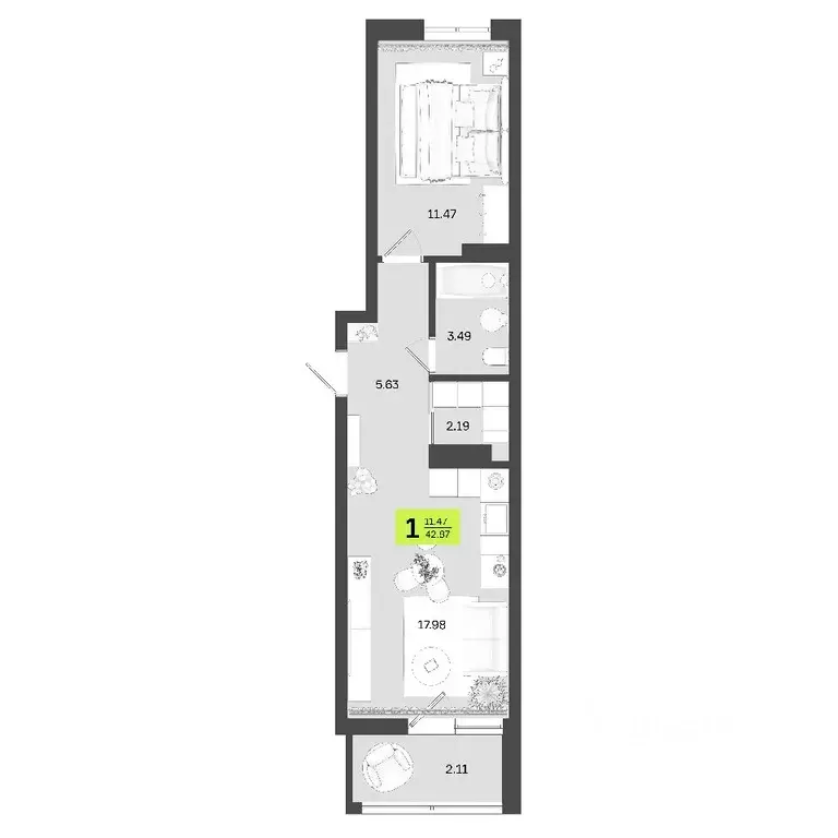 1-к кв. Башкортостан, Уфа ул. Акназарова, 20 (42.87 м) - Фото 0