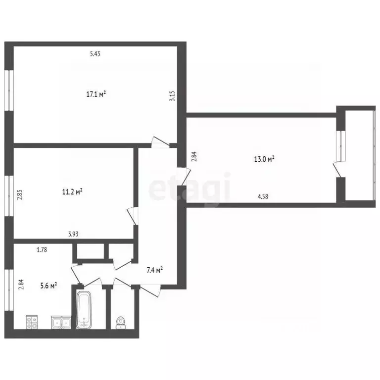 3-к кв. Ямало-Ненецкий АО, Новый Уренгой Ленинградский просп., 3 (57.0 ... - Фото 1