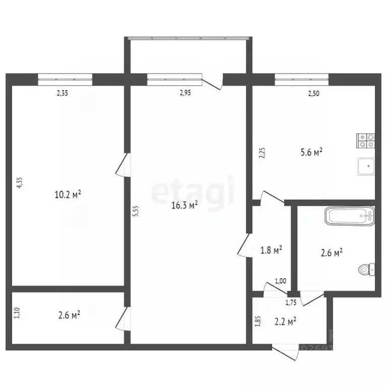 2-к кв. Кемеровская область, Киселевск Московская ул., 28 (41.4 м) - Фото 2