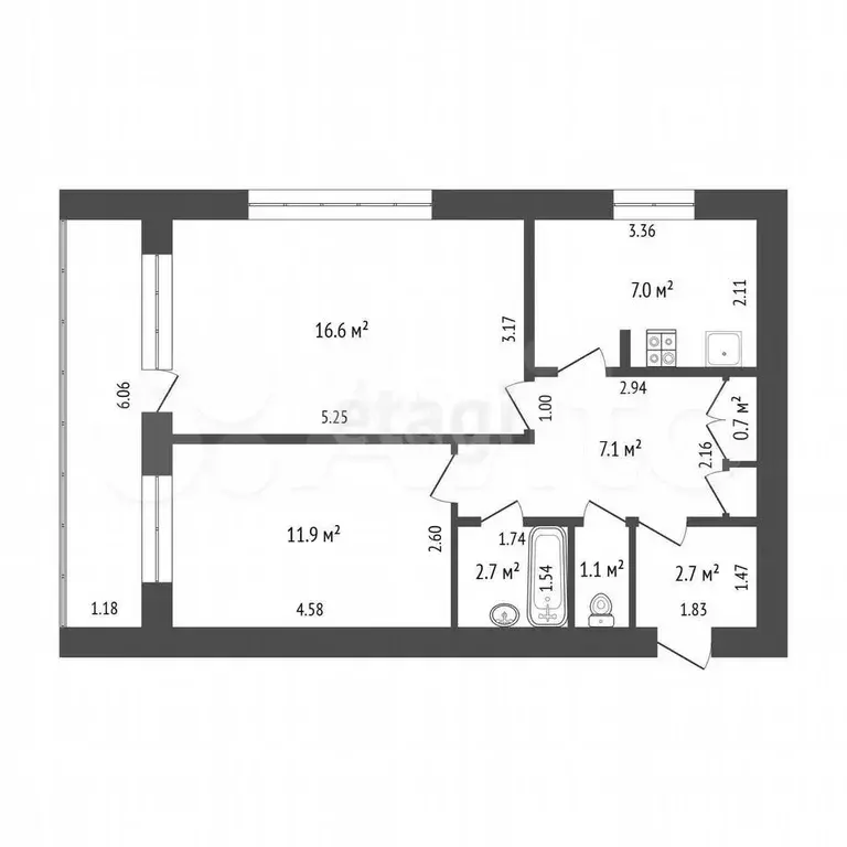 2-к. квартира, 49,8 м, 3/5 эт. - Фото 0