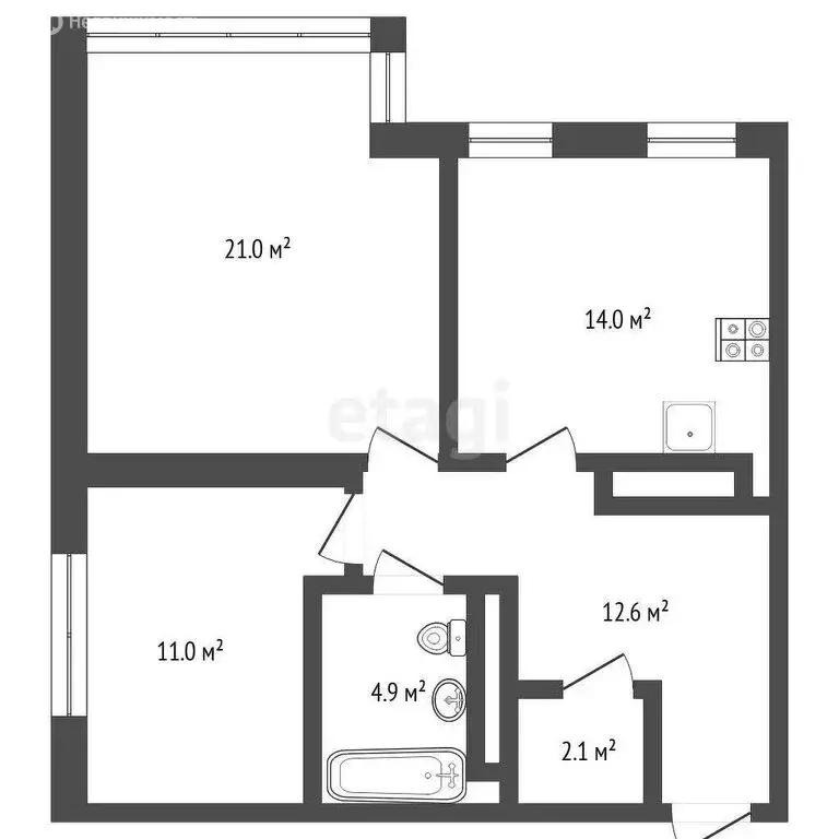 2-комнатная квартира: Тюмень, Тихий проезд, 6 (64 м) - Фото 1