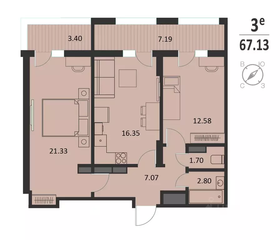 2-к кв. Курская область, Курск Хуторская ул., 33 (67.13 м) - Фото 0