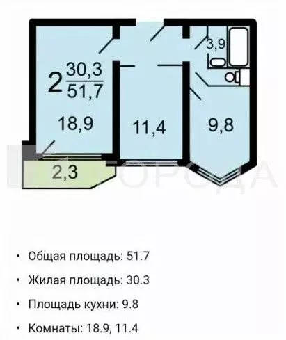 2-к кв. Москва Старомарьинское ш., 13 (51.3 м) - Фото 0