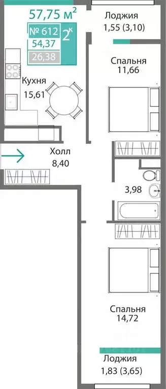 2-к кв. Крым, Симферополь Крымская роза мкр,  (57.75 м) - Фото 0