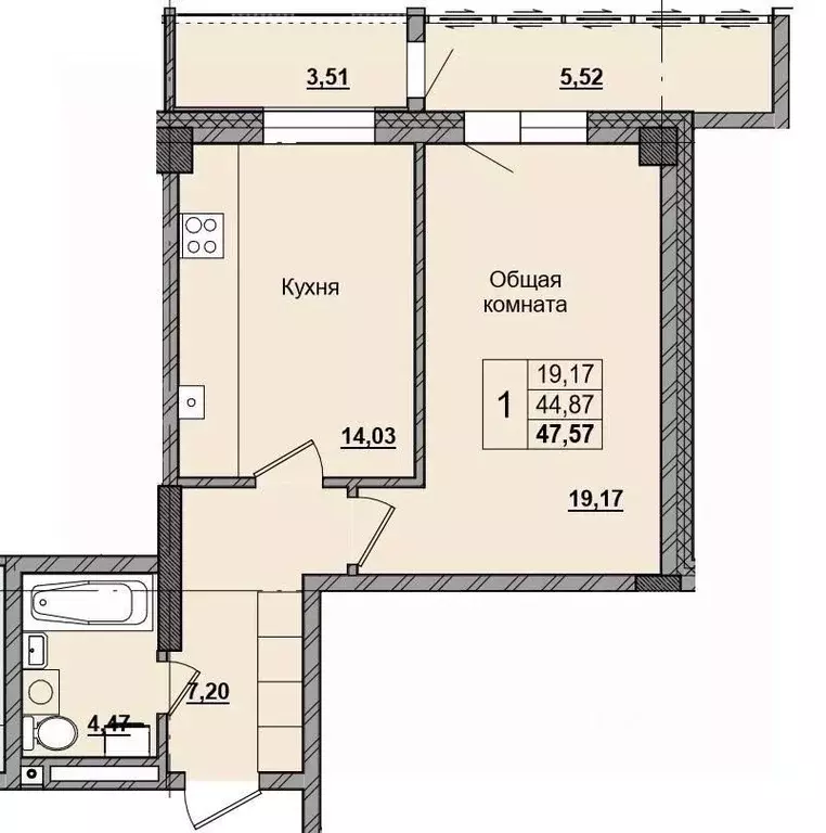 1-к кв. Саха (Якутия), Якутск ул. Красильникова, 5 (47.57 м) - Фото 0