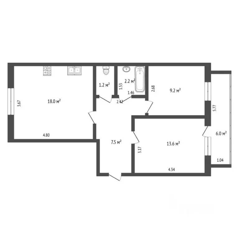 2-к кв. Тюменская область, Тюмень ул. Щербакова, 150к2 (51.3 м) - Фото 1