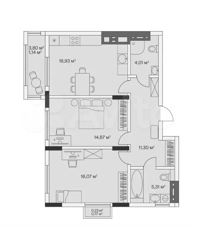 2-к. квартира, 69,9 м, 6/7 эт. - Фото 1