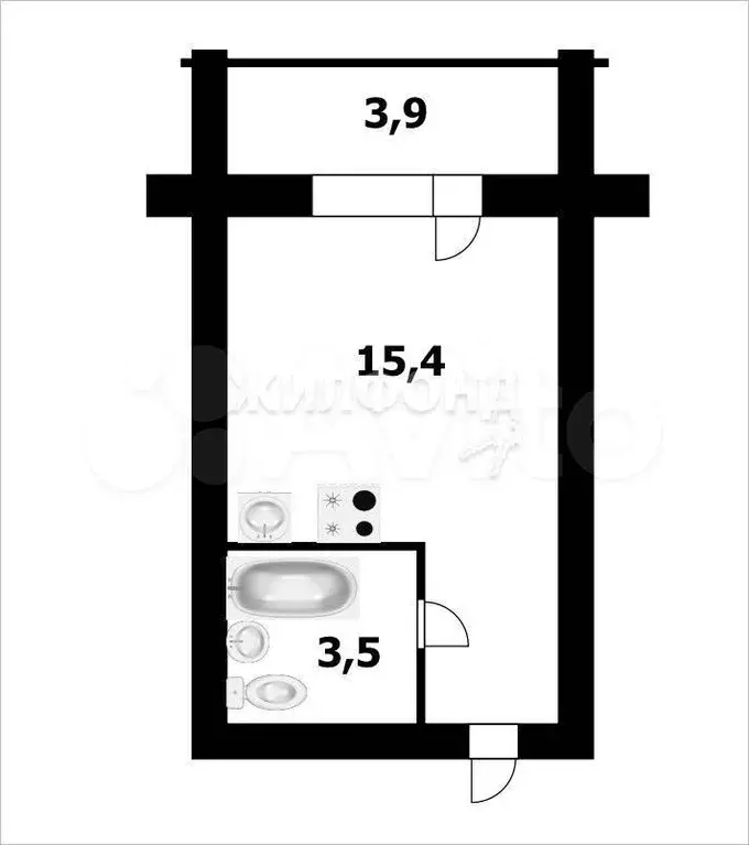 Квартира-студия, 18,9 м, 1/3 эт. - Фото 0