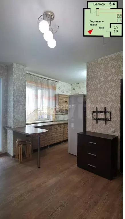 Квартира-студия, 25,4 м, 4/4 эт. - Фото 1