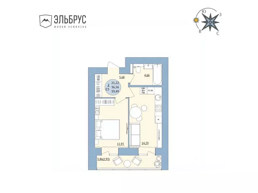 2-к кв. Башкортостан, Уфа Кавказская ул., 24 (39.49 м) - Фото 0