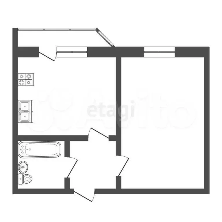 1-к. квартира, 36,6 м, 6/9 эт. - Фото 0