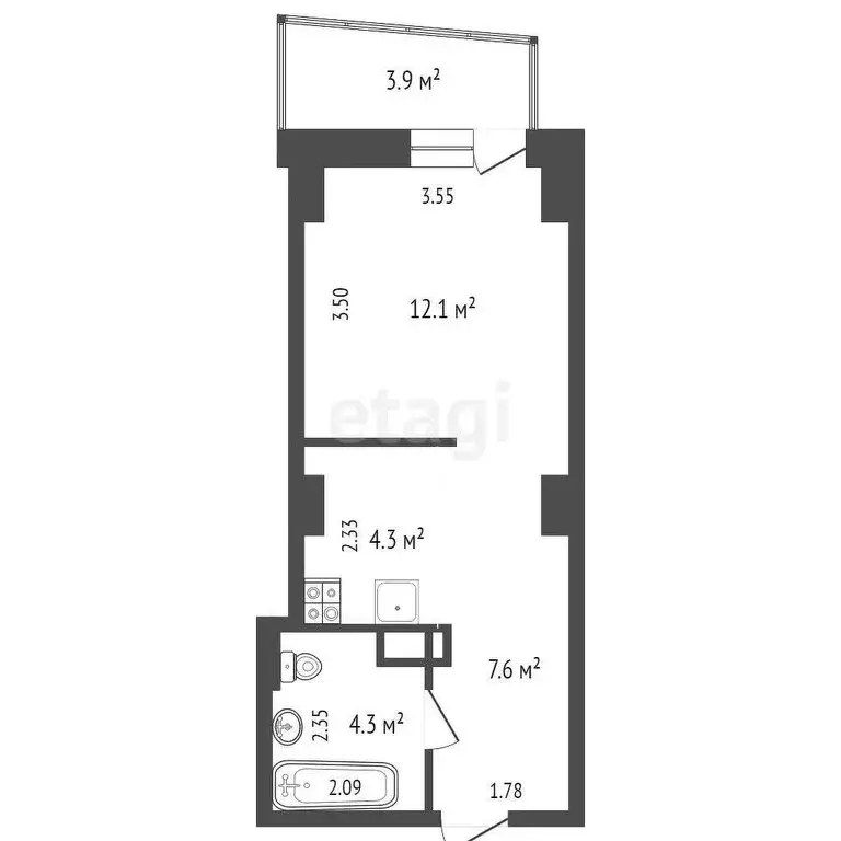 Квартира-студия: Ростов-на-Дону, Береговая улица, 73с2 (30 м) - Фото 1