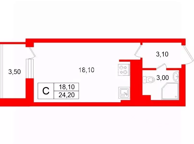 Студия Санкт-Петербург ул. Адмирала Трибуца, 7 (24.2 м) - Фото 2
