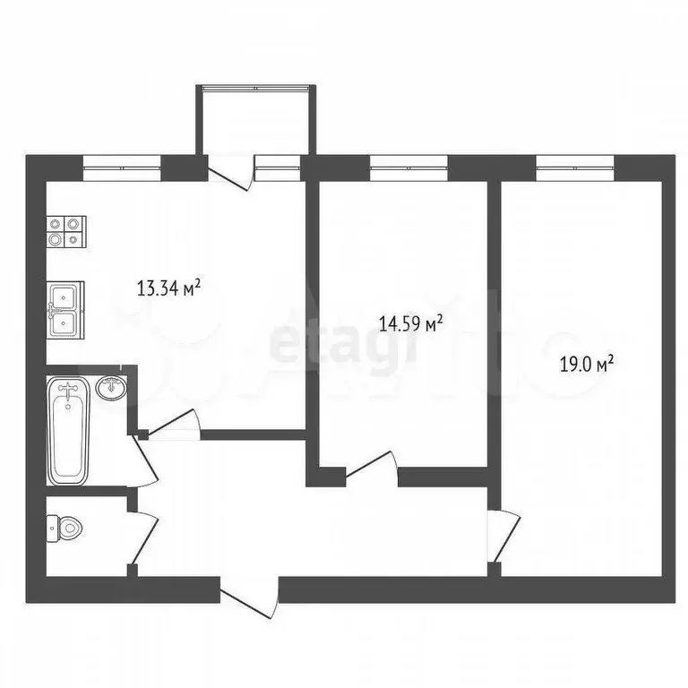 2-к. квартира, 56,4 м, 2/3 эт. - Фото 0