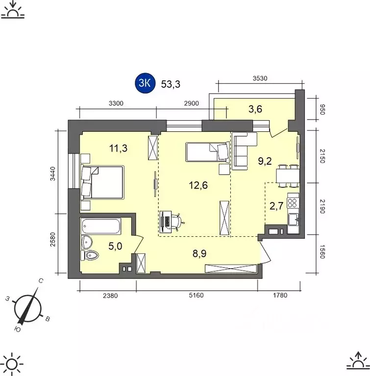 3-к кв. Иркутская область, Иркутск Академгородок мкр,  (53.3 м) - Фото 0