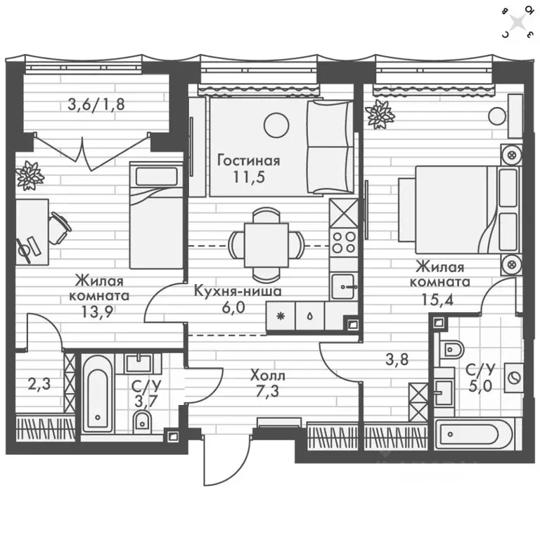 3-к кв. Нижегородская область, Нижний Новгород Черниговская ул. (70.7 ... - Фото 2