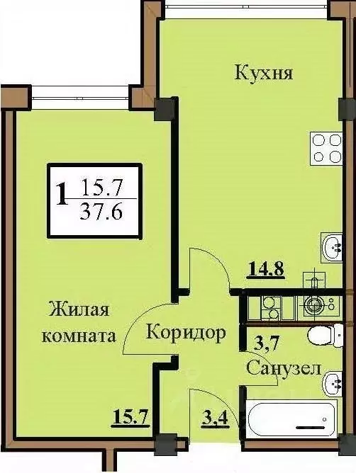 1-к кв. Ставропольский край, Ессентуки Звездная ул. (37.6 м) - Фото 0