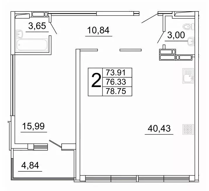 2-к кв. Самарская область, Самара ул. Дыбенко, 5 (78.75 м) - Фото 1