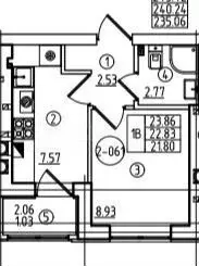 1-к. квартира, 23,9м, 3/6эт. - Фото 1